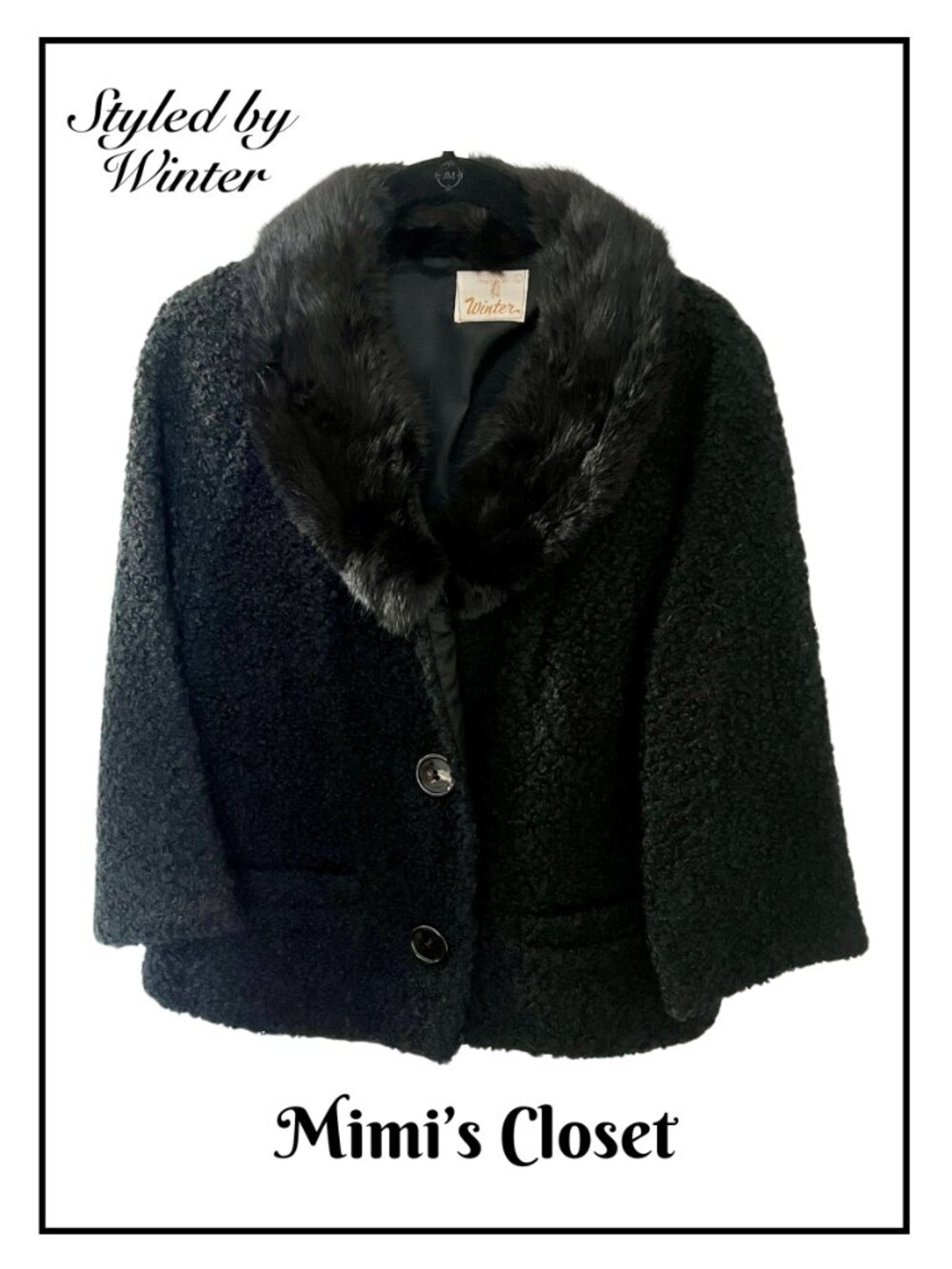 Vintage 50s STYLED BY WINTER Boucle Jacket with Mink Collar - Black - L